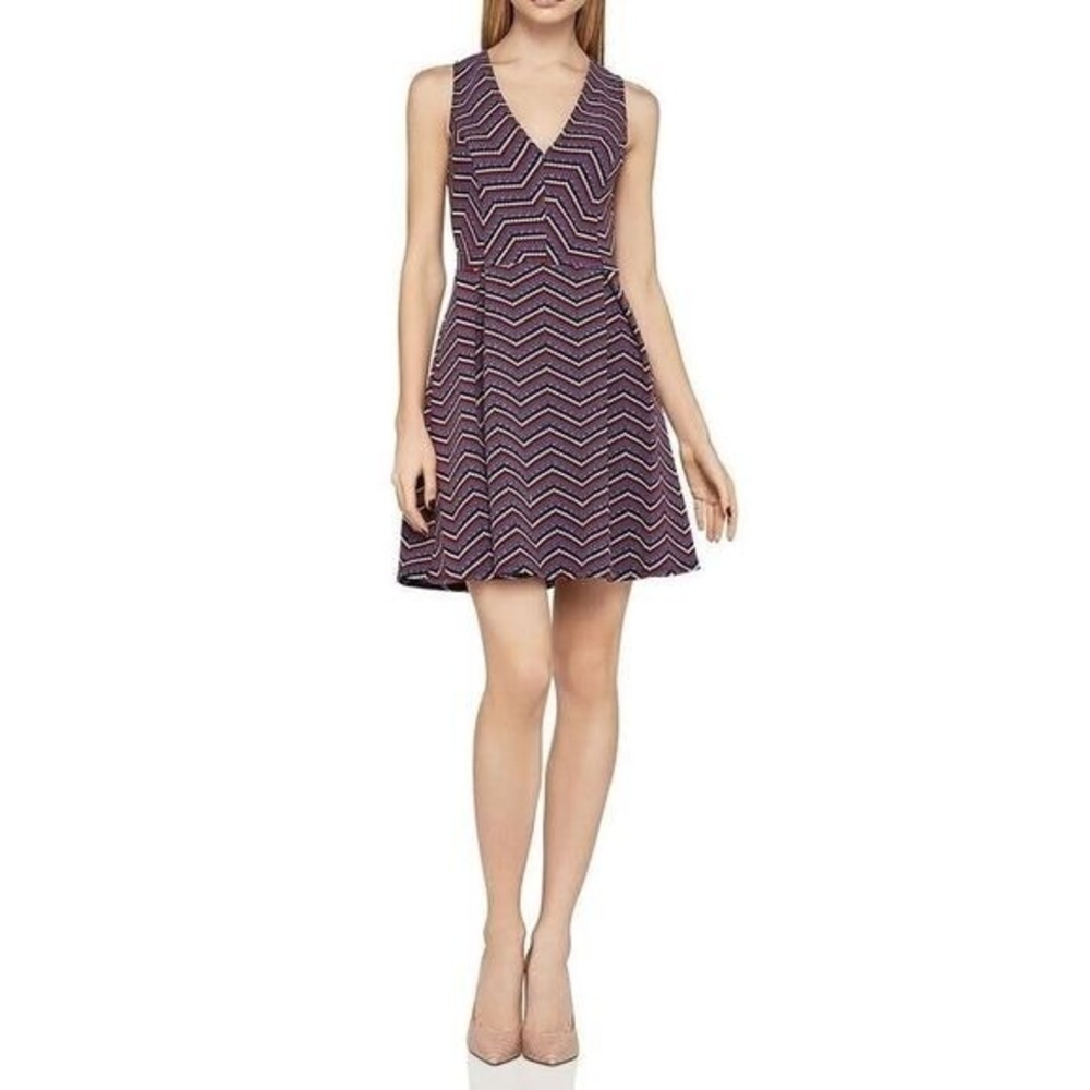 BCBGeneration Chevron Dress Womens 4 Red Multi NEW Zigzag V-Neck Knit A-Line